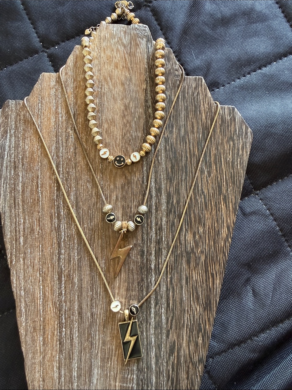 Gold-Tone Lightning Bolt Layered Necklace Set